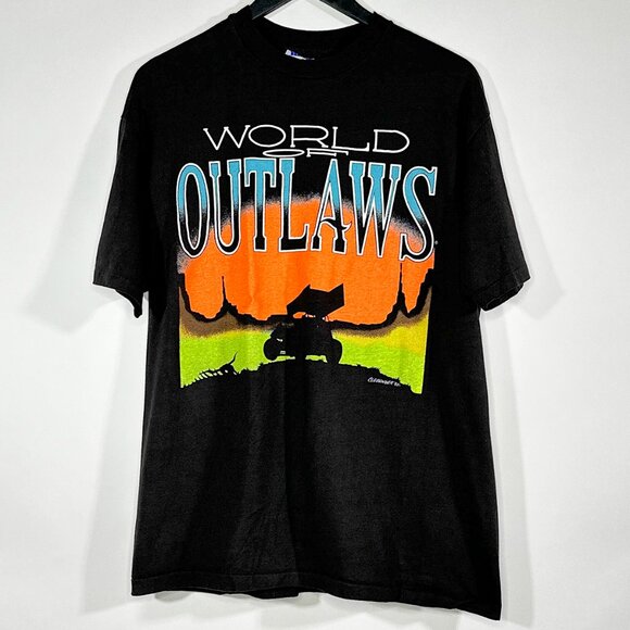 VTG World Of Outlaws Life In The‎ Fast Lane Single Stitch 1991/1992 T Shirt Sz L - Picture 1 of 15